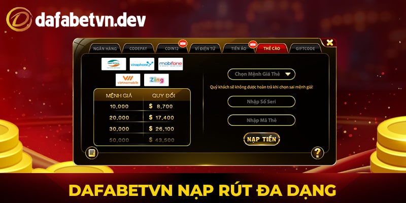 Dafabet nạp rút đa dạng