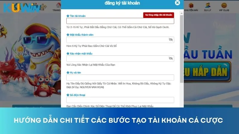 Hướng dẫn chi tiết các bước tạo tài khoản cá cược tại nền tảng