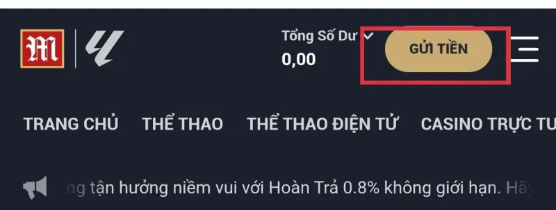 bấm gửi tiền M88