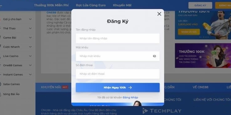Điền thông tin vào form đăng ký one88