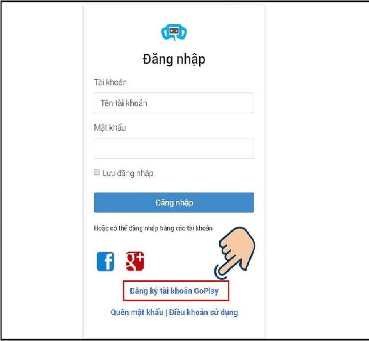Bấm chọn đăng ký tài khoản