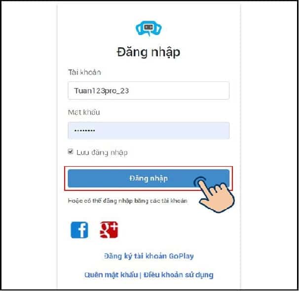 Nhấn đăng nhập