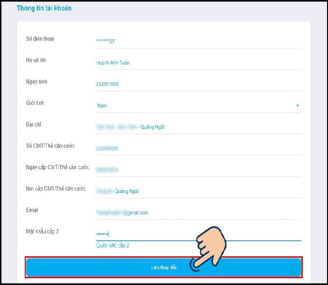 Nhấn lưu thay đổi