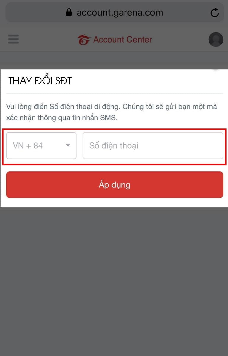 Nhập SĐT mà bạn muốn thay đổi