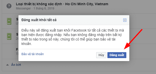 Đăng xuất Facebook ra khỏi tất cả