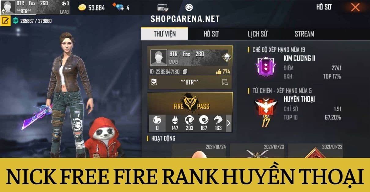 Nick Free Fire Rank Huyen Thoai