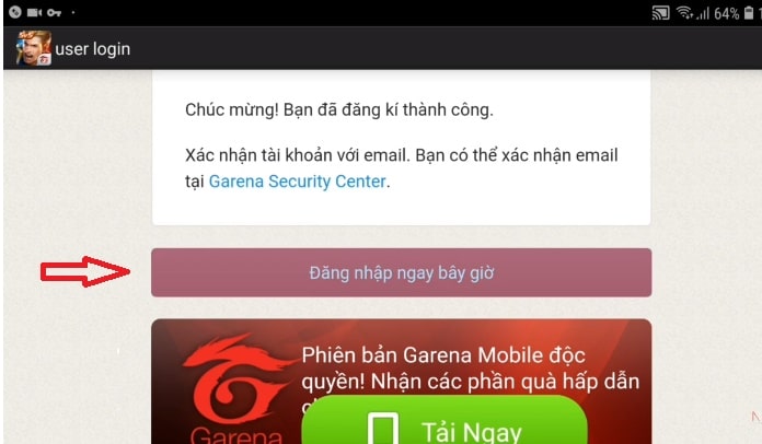 Nhấn đăng nhập ngay bây giờ