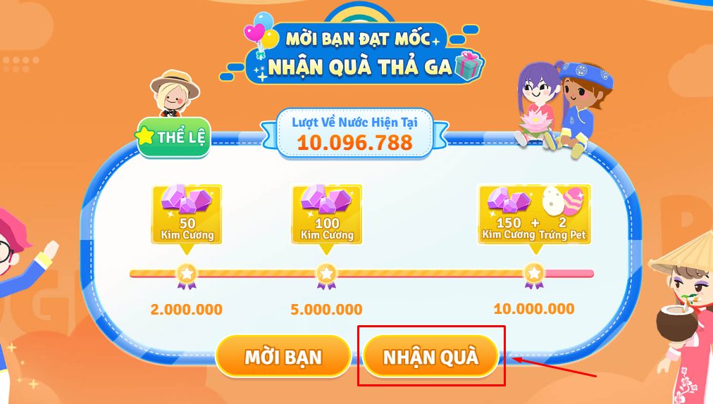 Ấn vào nút Nhận quà