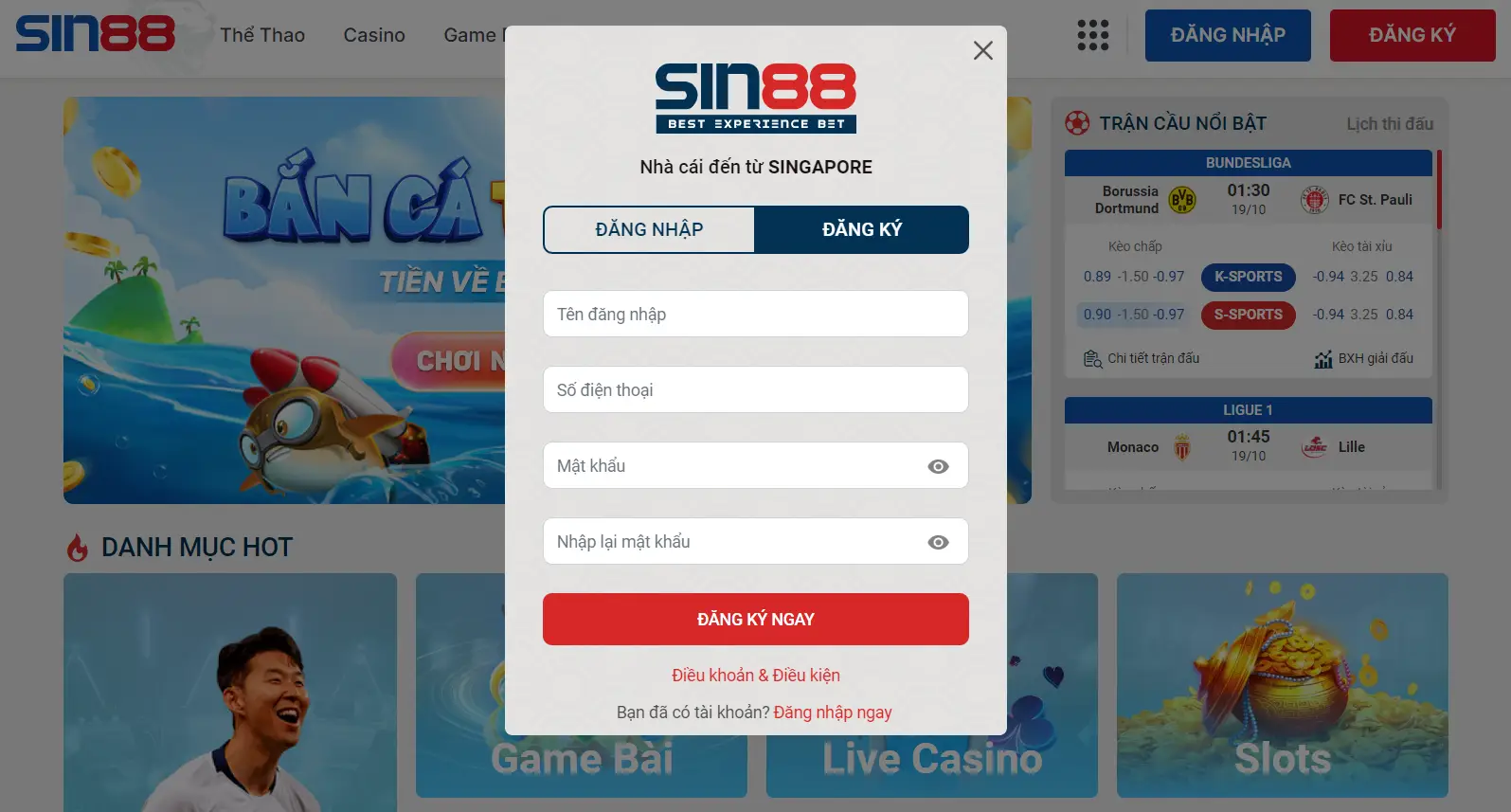 Sin88 – Nhà cái uy tín đẳng cấp, chuyên nghiệp và bảo mật 3 Hướng dẫn đăng ký tài khoản tại Sin88